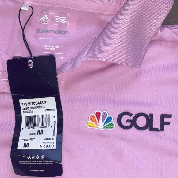 Adidas Golf Pure Motion Pink Golf Polo Shirt with NBC Golf embroidered logo NWT - Picture 6 of 6